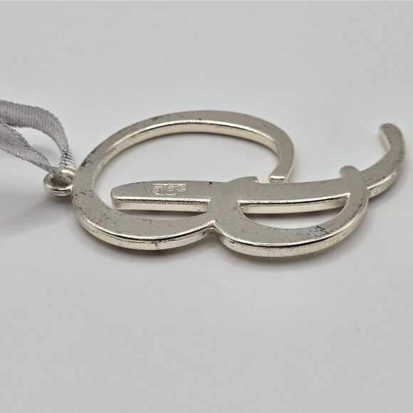 Christmas Ornament SilverTone Letter B Script Red Rhinestone Gift Pendant Charm - Picture 6 of 9